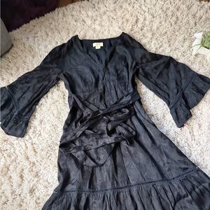 Anthropologie Elegant Black Long Sleeve Flowy ruffled unique Dress
